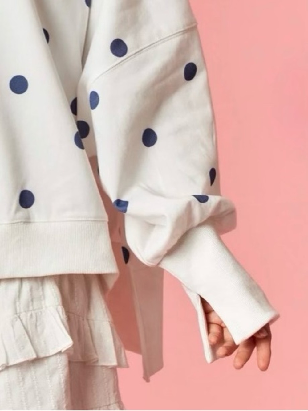 Voguish Comfy Crewneck Oversized Pullover Top - Navy Polka Dots - Picture 8 of 9